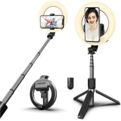 Prémium selfie bot, 19 - 90 cm, 360°-ban forgatható, exponáló gombbal, v4.0, bluetooth-os, tripod állvány funkció, világítással, fekete - tok-shop