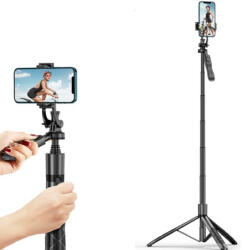  Prémium selfie bot, 34 - 153 cm, 360°-ban forgatható, exponáló gombbal, bluetooth-os, v4.0, tripod állvány funkció, fekete - tok-shop