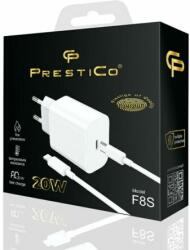 Prestico F8S-L 1XUSB-C Hálózati gyorstöltő 20W, ( +Type-C- Lightning kábel), fehér