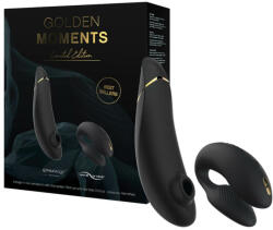 Womanizer Golden Moments - léghullámos csiklóizgatós párvibrátor szett (fekete)