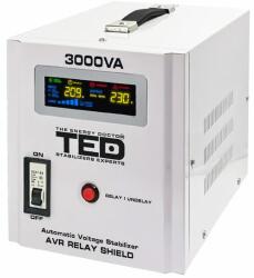 TED Electric Stabilizator de tensiune automat, 3000 VA/1800 W, 140-260V, unda sinusoidala pura, 2 x Schuko, Afisaj LED (TED-AVR3000)