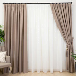 Hiko Set 3 piese Hiko, doua draperii opace, Blackout, dimout taupe si o perdea Chateau alba, cu rejansa Premium, creion de 6, 5cm (10004999)