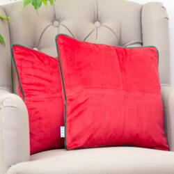 Hiko Set 2 perne decorative, cu fata detasabila, Hiko Comfy catifea rosie, cu vipusca verde (10005495)