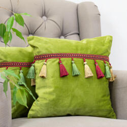 Hiko Set 2 perne decorative, fata detasabila, Hiko Comfy catifea verde fistic cu banda ciucuri 2x40x40cm (10005607)