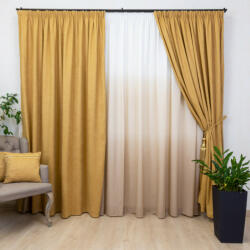 Hiko Set 3 piese Hiko mustar, doua draperii Base si o perdea Degradee coffee, cu rejansa (10004896)