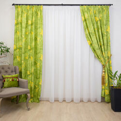 Hiko Set 3 piese, draperii Hiko Nostalgie Leaf bumbac verde si o perdea din voal, cu rejansa (10005214)