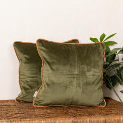 Hiko Set 2 perne decorative cu fata detasabila Hiko COMFY catifea kaki, cu vipusca cognac (10005510)