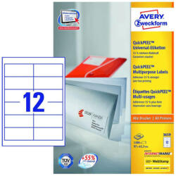 Avery Zweckform 97*42, 3 mm-es Avery Zweckform A4 íves etikett címke, fehér színű (100 ív/doboz) (3659) - etikett-cimke-shop