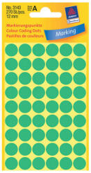 Avery Zweckform 12*12 mm-es Avery Zweckform öntapadó íves etikett címke, zöld színű (5 ív/doboz), normál ragasztóval (3143) - etikett-cimke-shop