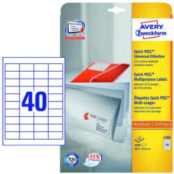 Avery Zweckform 48, 5*25, 4 mm-es Avery Zweckform A4 íves etikett címke, fehér színű (25 ív/doboz) (4780) - etikett-cimke-shop