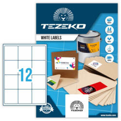 Tezeko 66*70 mm Tezeko A4 íves etikett címke, fehér színű (100 ív/doboz) (TZ-A4-0064) - etikett-cimke-shop
