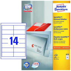Avery Zweckform 97*37 mm-es Avery Zweckform A4 íves etikett címke, fehér színű (100 ív/doboz) (3678) - etikett-cimke-shop