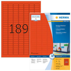 Herma 25, 4*10 mm-es Herma A4 íves etikett címke, piros színű (100 ív/doboz) (HERMA 4238) - etikett-cimke-shop