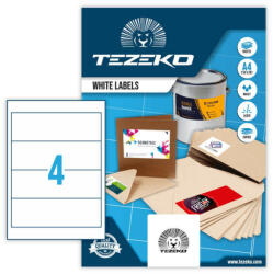 Tezeko 192*61 mm Tezeko A4 íves etikett címke, fehér színű (100 ív/doboz) (TZ-A4-0036) - etikett-cimke-shop