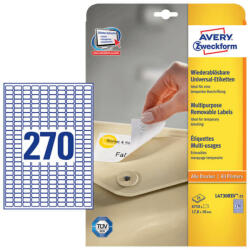 Avery-Zweckform 17, 8*10 mm-es Avery Zweckform A4 íves etikett címke, fehér színű (25 ív/doboz) (L4730REV-25) - etikett-cimke-shop