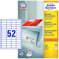 Avery Zweckform 48*21 mm-es Avery Zweckform A4 íves etikett címke, fehér színű (100 ív/doboz) (3650) - etikett-cimke-shop