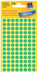 Avery Zweckform 8*8 mm-es Avery Zweckform öntapadó íves etikett címke, zöld színű (4 ív/doboz), normál ragasztóval (3012) - etikett-cimke-shop