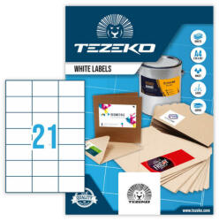 Tezeko 70*42, 3 mm Tezeko A4 íves etikett címke, fehér színű (100 ív/doboz) (TZ-A4-0057) - etikett-cimke-shop