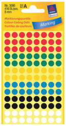 Avery Zweckform 8*8 mm-es Avery Zweckform öntapadó íves etikett címke, vegyes színű (4 ív/doboz), normál ragasztóval (3090) - etikett-cimke-shop