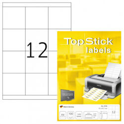 TopStick 70*67, 7 mm TopStick A4 íves etikett címke, fehér színű (100 ív/doboz) (TOPSTICK-8709) - etikett-cimke-shop