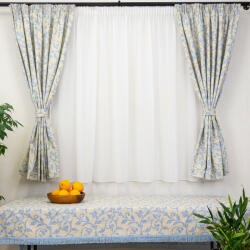Hiko Set 5 piese draperii scurte, Hiko Nostalgie Garden crem cu bleu, cu 2 bentite si o perdea Ana voal alb, cu rejansa - hiko - 243,10 RON