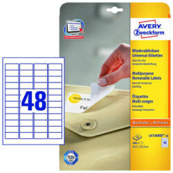 Avery Zweckform 45, 7*21, 2 mm-es Avery Zweckform A4 íves etikett címke, fehér színű (10 ív/doboz) (L4736REV-10) - etikett-cimke-shop