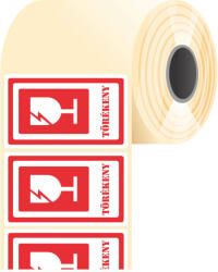Tezeko Törékeny címke, piros, 100 * 60 mm (500 címke/tekercs) (P1000006000-032) - etikett-cimke-shop