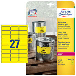 Avery Zweckform 63, 5*29, 6 mm-es Avery Zweckform A4 íves etikett címke, sárga színű (20 ív/doboz) (L6105-20) - etikett-cimke-shop