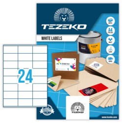 Tezeko 70*36 mm Tezeko A4 íves etikett címke, fehér színű (100 ív/doboz) (TZ-A4-0059) - etikett-cimke-shop