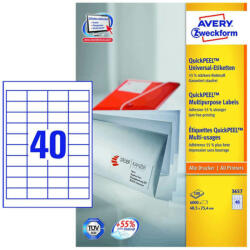 Avery Zweckform 48, 5*25, 4 mm-es Avery Zweckform A4 íves etikett címke, fehér színű (100 ív/doboz) (3657) - etikett-cimke-shop