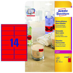 Avery Zweckform 99, 1*38, 1 mm-es Avery Zweckform A4 íves etikett címke, neon piros színű (25 ív/doboz) (L7263R-25) - etikett-cimke-shop