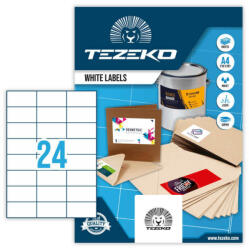 Tezeko 70*37 mm Tezeko A4 íves etikett címke, fehér színű (100 ív/doboz) (TZ-A4-0058) - etikett-cimke-shop