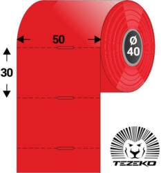 Tezeko Polccímke 50 * 30 mm-es, perforált, termál, vezérlőlyukkal, piros színű (1000 db/tekercs) (T0500003000-014) - etikett-cimke-shop
