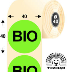 Tezeko 40 mm-es kör, papír címke, fluo zöld színű, Bio felirattal (1000 címke/tekercs) (P0400004000-041) - etikett-cimke-shop