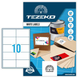 Tezeko 99*57 mm Tezeko A4 íves etikett címke, fehér színű (100 ív/doboz) (TZ-A4-0004) - etikett-cimke-shop