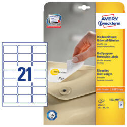 Avery Zweckform 63, 5*38, 1 mm-es Avery Zweckform A4 íves etikett címke, fehér színű (25 ív/doboz) (L6023REV-25) - etikett-cimke-shop