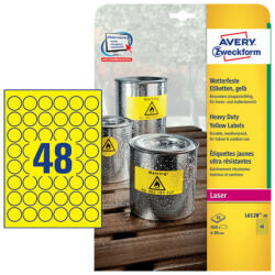 Avery Zweckform 30 mm-es Avery Zweckform A4 íves etikett címke, sárga színű (20 ív/doboz) (L6128-20) - etikett-cimke-shop
