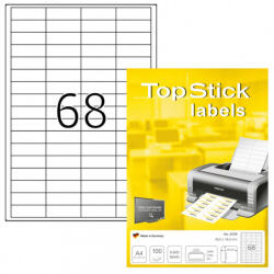 TopStick 48, 5*16, 9 mm TopStick A4 íves etikett címke, fehér színű (100 ív/doboz) (TOPSTICK-8729) - etikett-cimke-shop