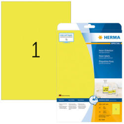 Herma 210*297 mm-es Herma A4 íves etikett címke, neon sárga színű (20 ív/doboz) (HERMA 5148) - etikett-cimke-shop