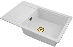 SINK Quality Mosogató minőségi Ferrum New 8010, 1 kamrás gránit mosogató 800x500x210 mm + arany szifon, fehér, SKQ-FER. 8010. WH. XG (SKQ-FER.8010.WH.XG)