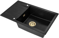 SINK Quality Mosogató Quality Ferrum New 8010, 1 kamrás gránit mosogató 800x500x210 mm + arany szifon, fekete foltos, SKQ-FER. 8010. BP. XG (SKQ-FER.8010.BP.XG)