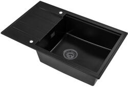 SINK Quality Mosogató minőségi Ferrum New 8010, 1 kamrás gránit mosogató 800x500x210 mm + grafit szifon, fekete, SKQ-FER. 8010. BK. XB (SKQ-FER.8010.BK.XB)