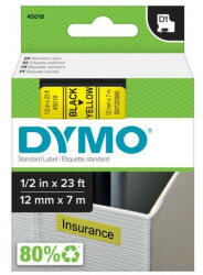 DYMO Feliratozógép szalag Dymo D1 S0720580/45018 12mmx7m, ORIGINAL, fekete/sárga (S0720580) - bestoffice