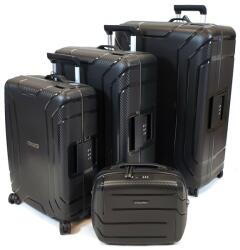 Touareg MATRIX csatos négykerekű fekete, 3db-os bőrönd + kozmetikai táska szett BD28-fekete 4db-os szett