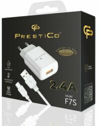 Prestico F7S 1XUSB-A Hálózati töltő, 2, 4A, (+Type-C - USB kábel), fehér