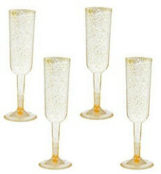 Unique Pezsgős pohár, műanyag, 4db, arany glitteres (LUFI902839)