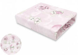 Baby Shop pamut, gumis lepedő 60*120 cm - rózsaszín virágos nyuszi - babyshopkaposvar