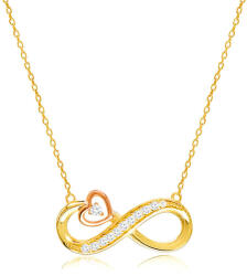 Ekszer Eshop Kombinált 14K arany gyémánt nyaklánc - végtelen szimbólum, szív kontúr, briliánsok