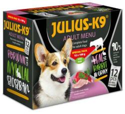 Julius-K9 Julius - K9 Adult Menu Veal & Rabbit - nedves eledel (borjú, nyúl) válogatás szószban kutyák részére (12x100g) (314129)