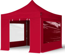 TOOLPORT Összecsukható pavilon, acél, 3x3m, 4 oldalpanellel együtt, piros Pavilon sátor, Piaci sátor, Pop up sátor - (600033)
